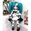 Green Twin Tail BJD Doll 3 Face Plates Maid Outfit Movable Joint Collectible Anime Girl Figure Dress Up Toy Gift For Doll Lovers