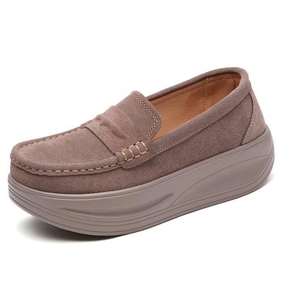 Mocassini da donna con plateau basso Scarpe da donna in pelle scamosciata di alta qualità con suola spessa Scarpe da donna slip-on con zeppa Scarpe casual da donna