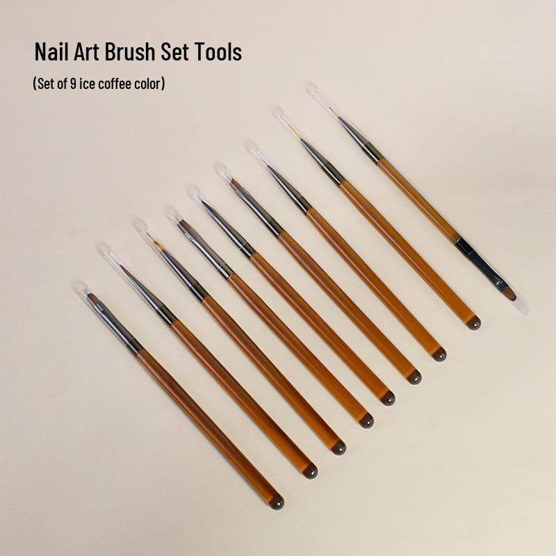 

9-Piece Brown Nail Art Brush Set: Japanese Brushes with Semi-Transparent Rods for Gel and Liner Applications
