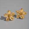 Elegant 18K Gold-Plated Stainless Steel Flower Stud Earrings - Versatile, High-End, Non-Fading for Women