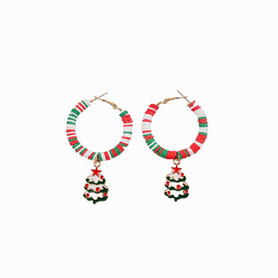 Cross-Border Color-Block Polymer Clay Christmas Earrings - Creative Holiday Party Jewelry Dopamine Ear Hoops