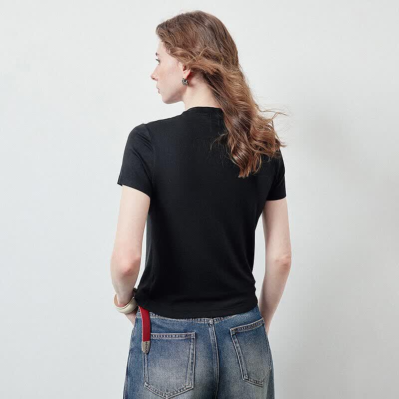 Chuyu Women's Soft Acetate Slim Fit Short Sleeve Crop Top