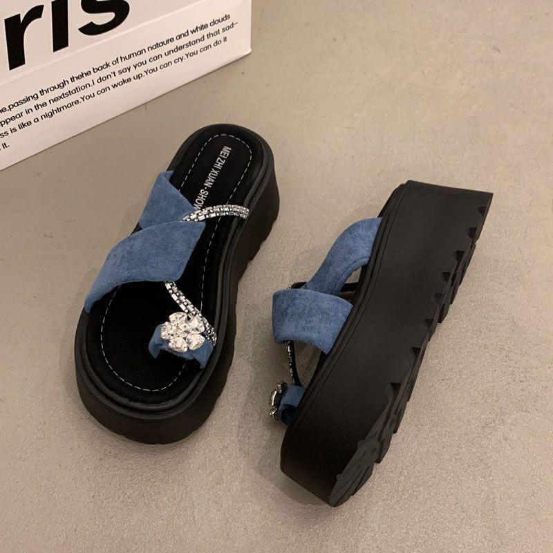 Fashion Women's Slippers Luxury Rhinestone Platform Sandals 2025Summer New Flip Flops Height-increasing Slippers Pantuflas Mujer