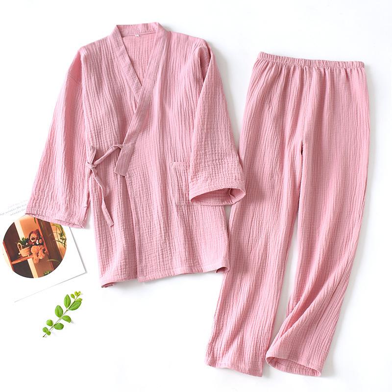 Set Giapponese Casual Pigiama in Cotone Due Pezzi Coppia Yukata Largo Felpa da Uomo Morbido Confortevole Traspirante Set Tuta da Vapore Casa