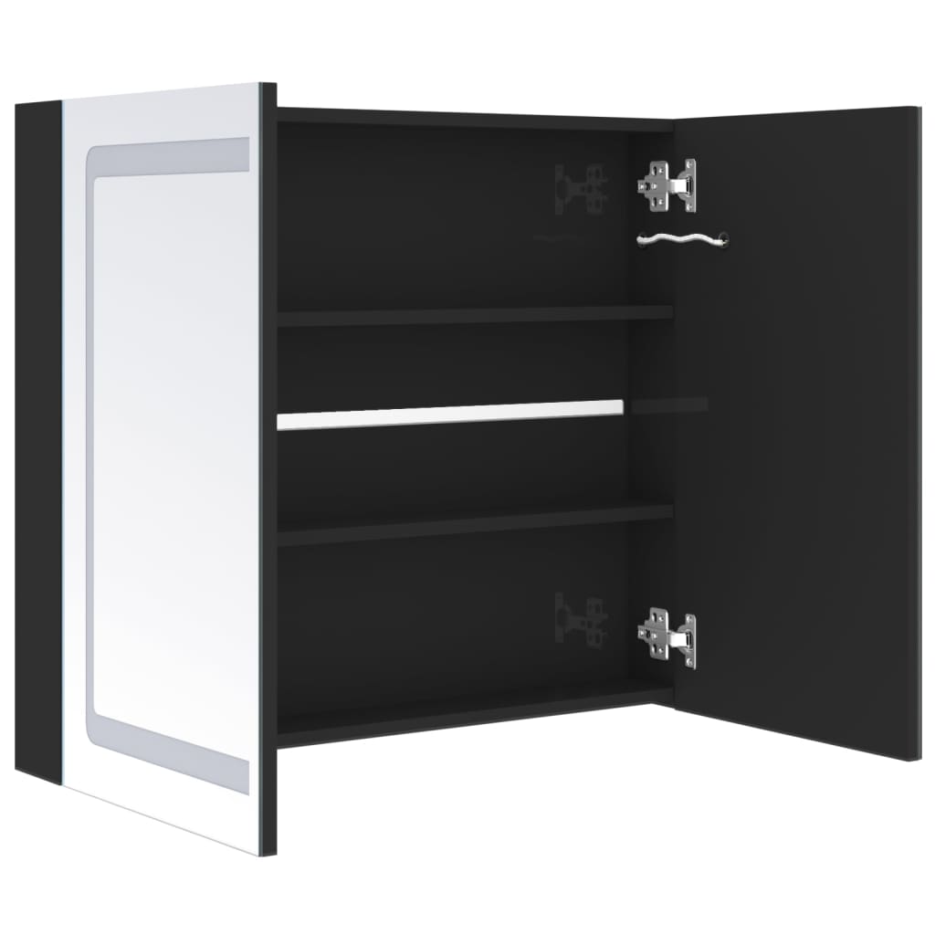 LED Bathroom Mirror Cabinet Glossy Black 80 X 12 X 68 Cm
