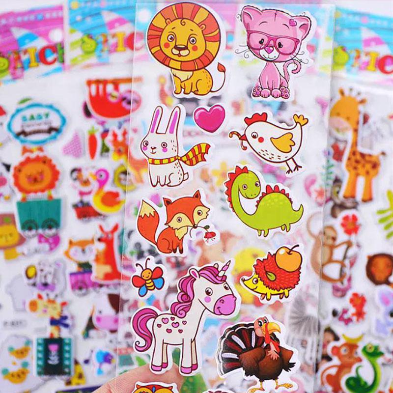 10 Sheets Kids Stickers Cartoon Animal Puffy Sticker Birthday Christmas New Year Gift for Girl Boy Cartoon Scrapbooking Stickers