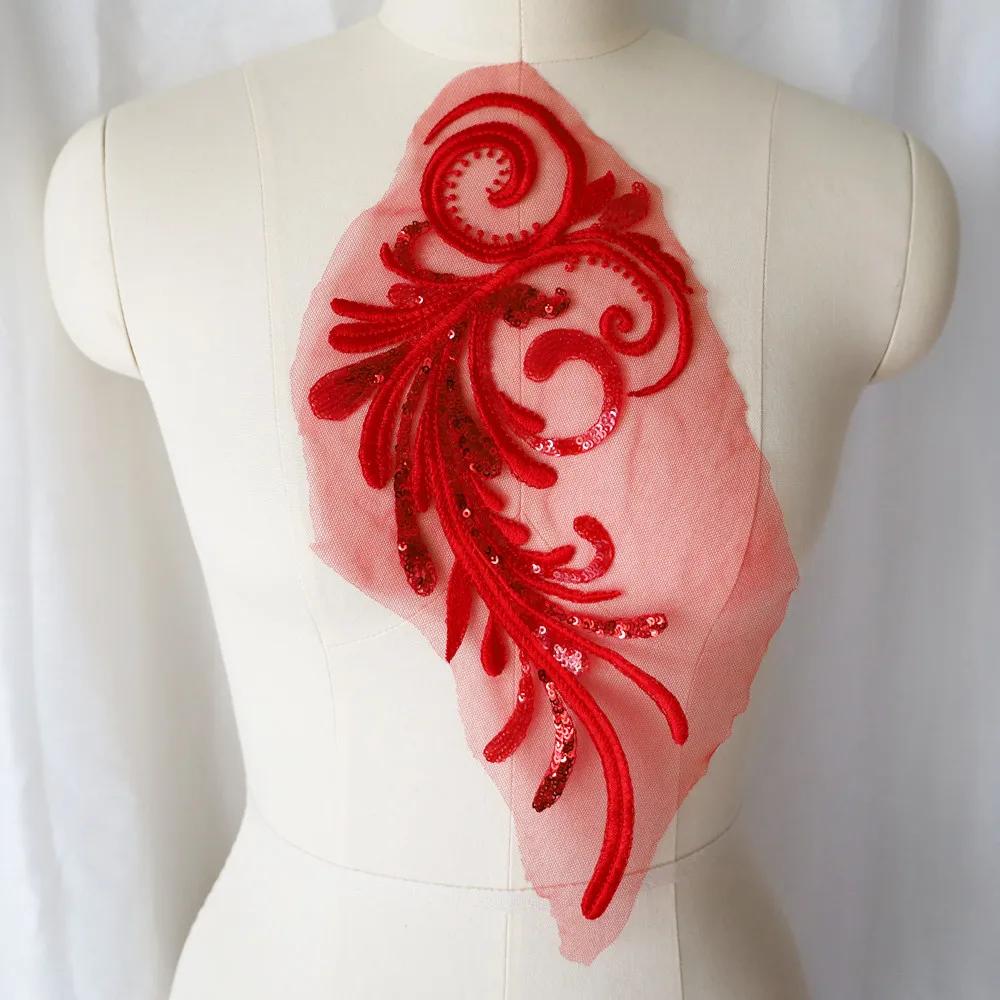 Embroidery Sequin Flower Applique Lace Fabric Trim Mesh Collar For Wedding Bridal Gown Sewing Patch Party Dress Decor DIY Crafts