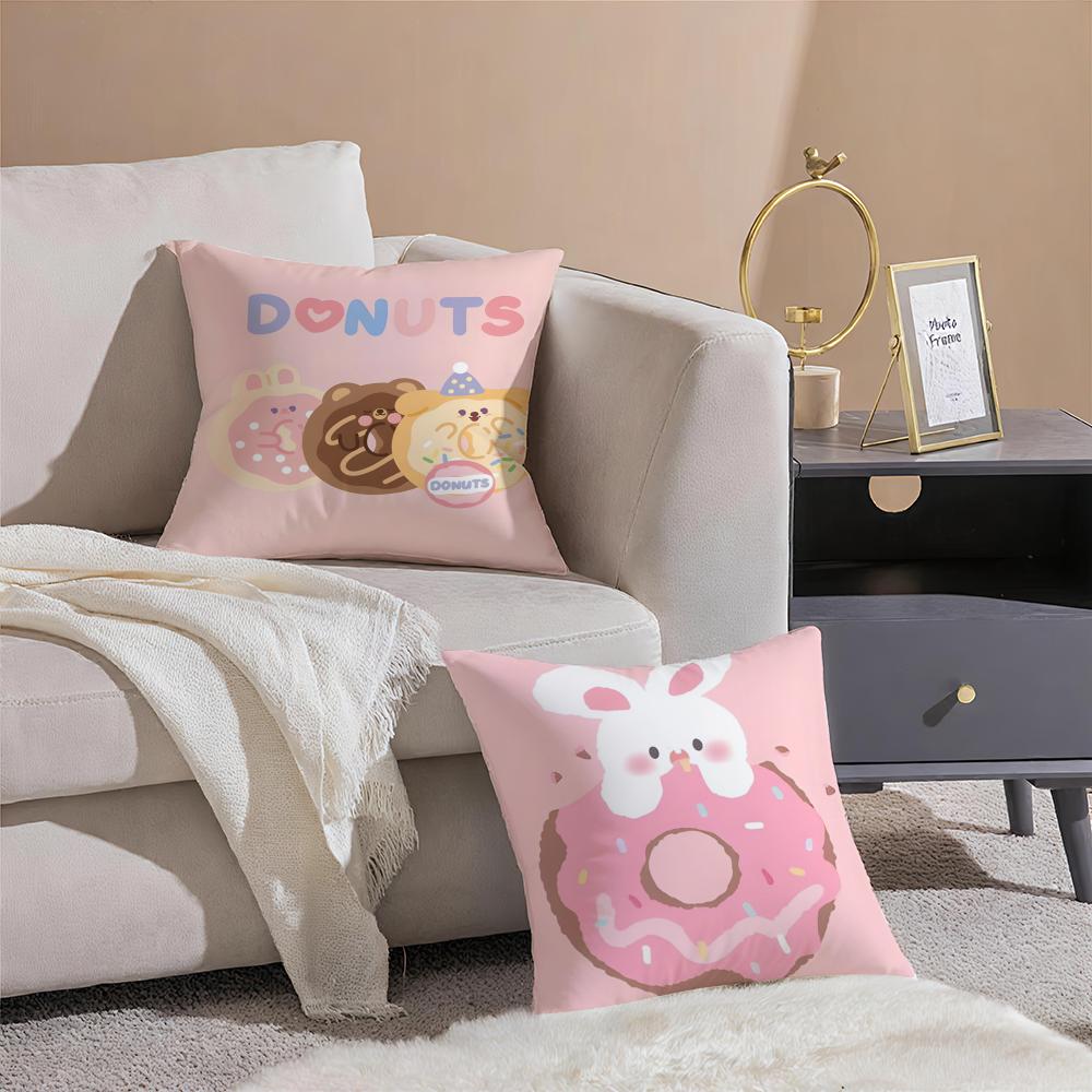 Food Lovers Cartoon Cute Donuts Art Cushion Cover Throw Pillow Cover Hidden Button Durable Polyester Chair Cushion