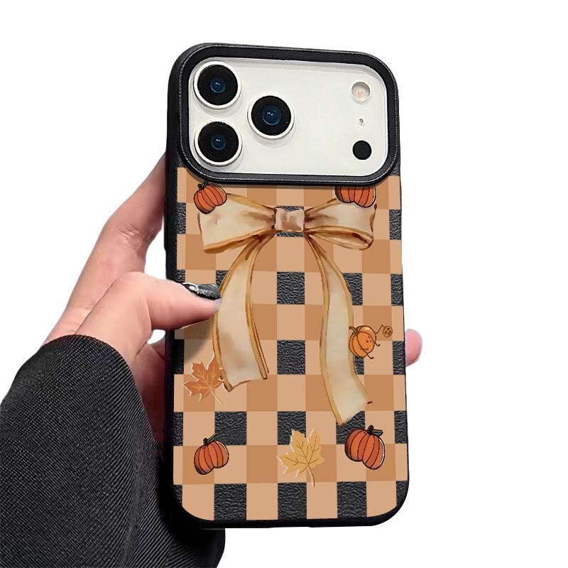 Pumpkin Lantern Ghost Halloween Case For iPhone 18 Pro Max 17 16 15 14 13 Pro Max 17E 16E Leather Texture Silicone Anti-skid Soft Cover