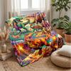 Dinosaur Adventure In Volcanic Land Blanket Personalized Name Flannel Blanket Soft Cozy Plush Throw for Sofa Bed Lightweight Home Decor