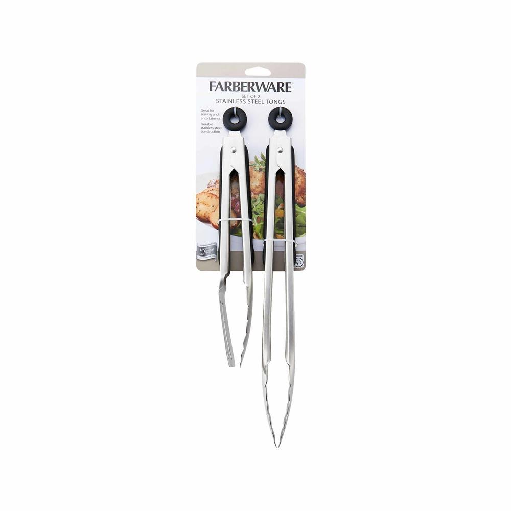 Classic Stainless Steel Tongs Set of 2 Durable Kitchen Utensils Multiuse Cooking Serving Lifting Turning Dishwasher Safe Rust