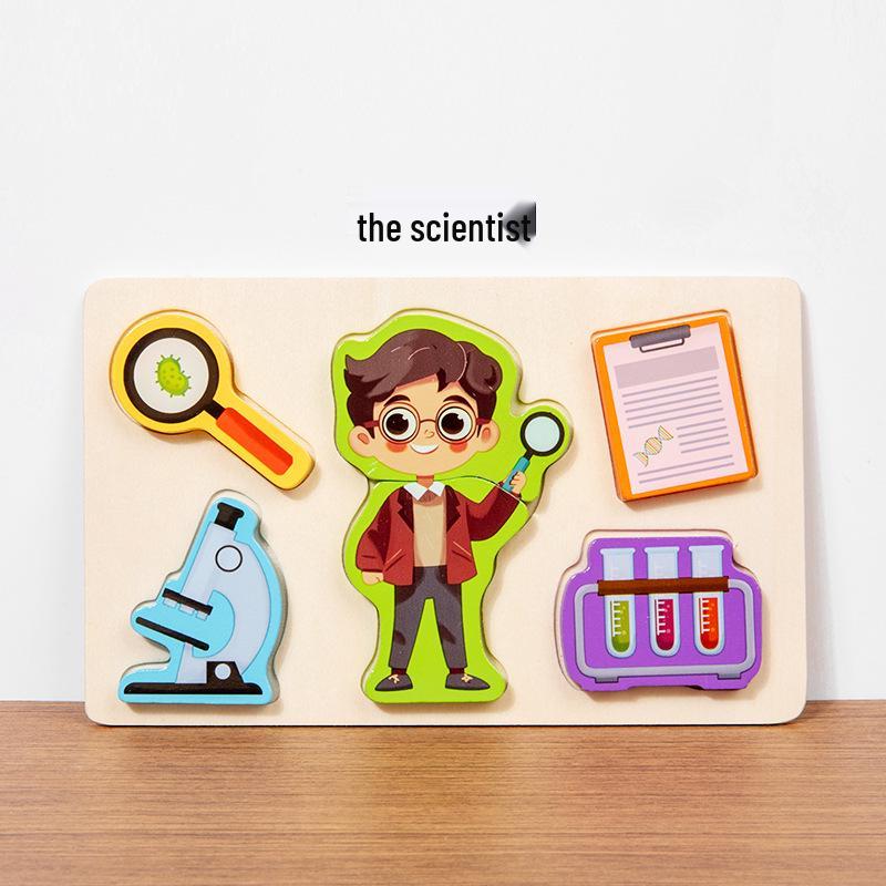 3D Geometric Character Profession Wooden Puzzle: Interactive Educational Cognitive Toy for Early Learning