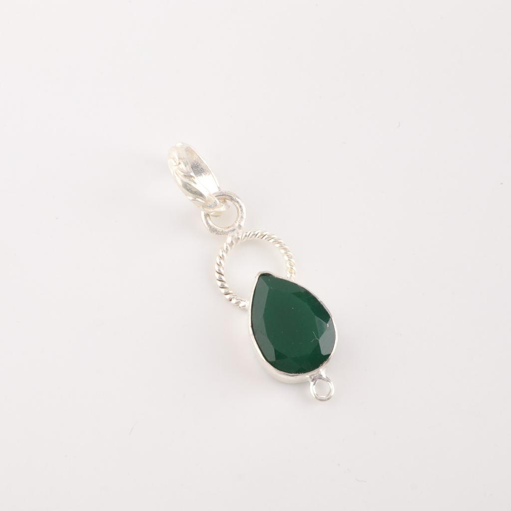 Green Onyx Gemstone 925 Sterling Silver Jewelry Handmade Statement Pendant 1.40" PP-12-17