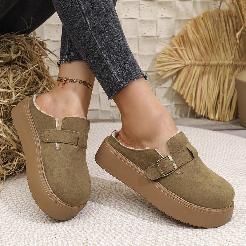 Große Samt-Taschenkopf mit dickem Boden, leichte Halbschuhe zum Anziehen für Damen, neuer Herbst- und Winter-Einpedal-Boken