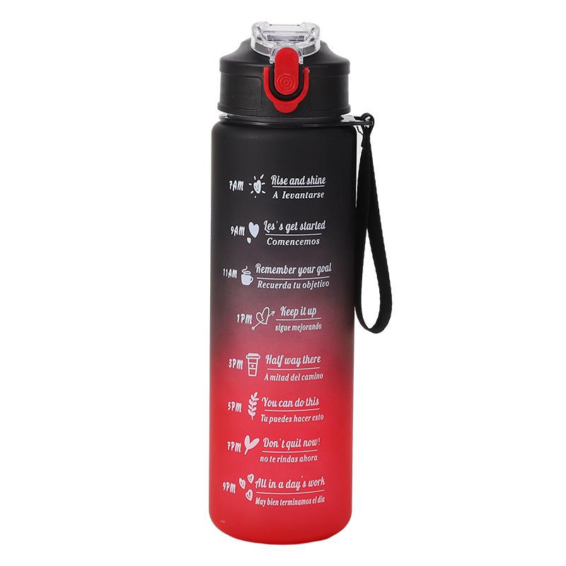 800ml Sportflasche mit Zeiteinteilung BPA-frei Outdoor Farbverlauf Sportwasserflasche Tragbar Große Kapazität Fitnessstudio Trinkbecher mit Strohhalm