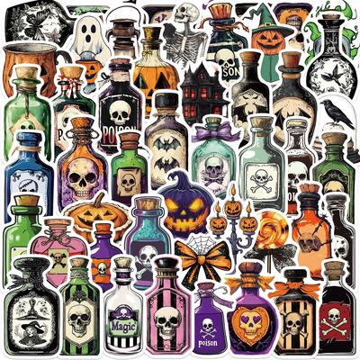 50PCS Halloween Potion Bottle Stickers Holiday-themed Painted Graffiti Mugs Phones Notebooks Luggage Decor Waterproof Stickers