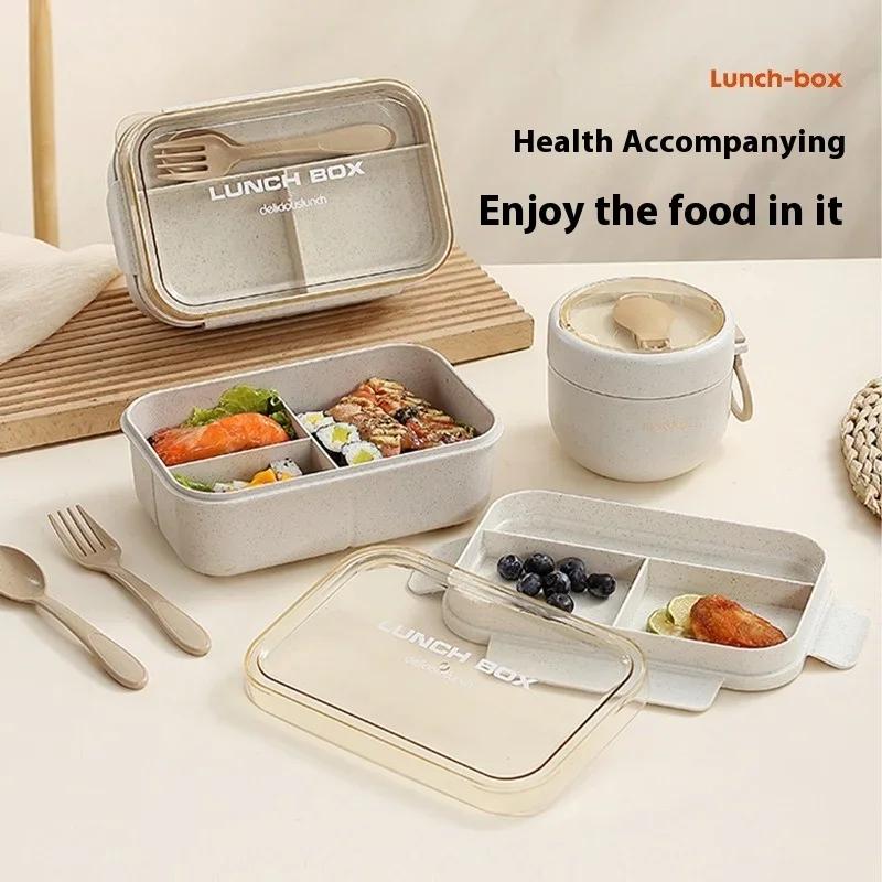 Lunchbox ze słomy pszennej dla uczniów, przenośny piekarnik mikrofalowy, pudełko bento, miska na zupę, torba termiczna, biuro szkolne, pojemniki do przechowywania żywności