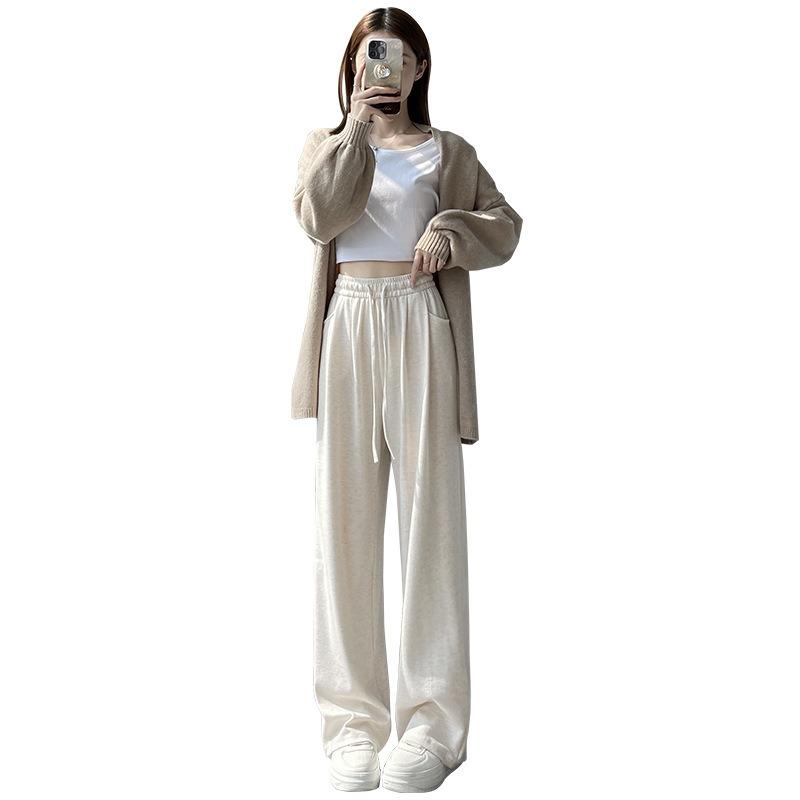 Gray Glutinous Rice Pants Women's New Pendant Soft Waxy Autumn Casual Straight Loose Bf Lazy Wind Wide-leg Pants