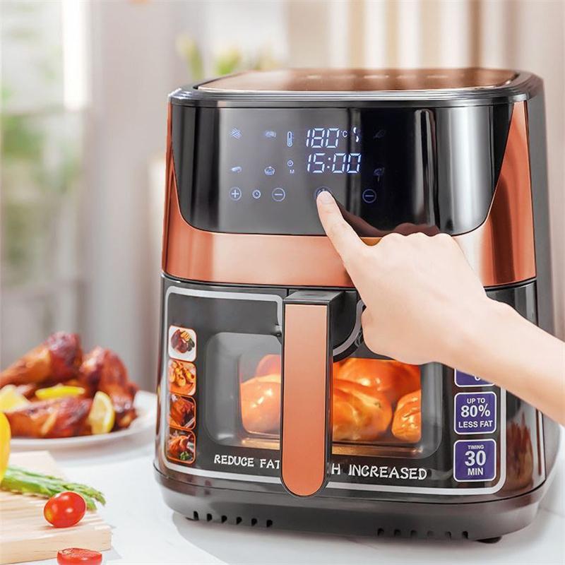 Friggitrice ad aria multifunzionale per uso domestico di grande capacità 8,8 litri Schermo touch intelligente trasparente Friggitrice elettrica in acciaio inossidabile Friggitrice ad aria completamente automatica