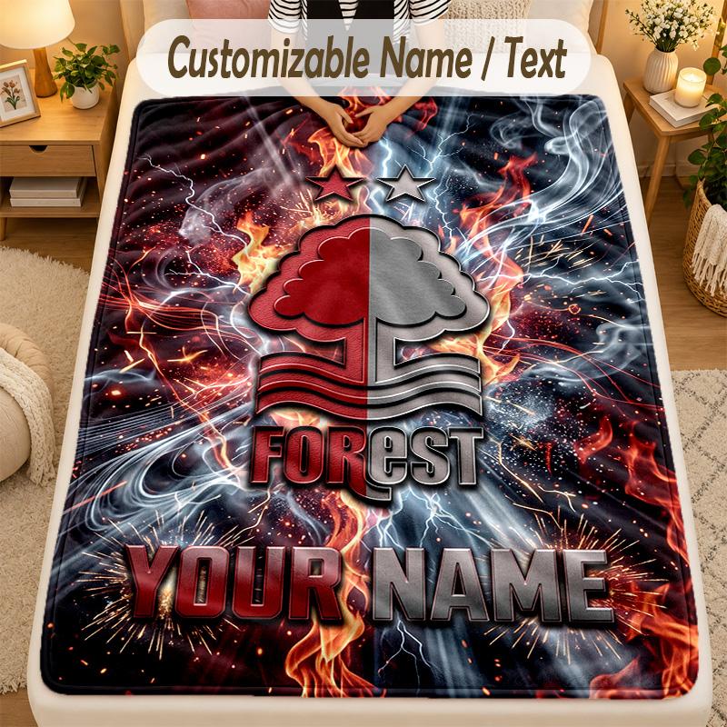 Flannel BlanketNottingham Forest FC Custom Name Text Personalized Soft Warm Throw Blanket Home Decor Gift