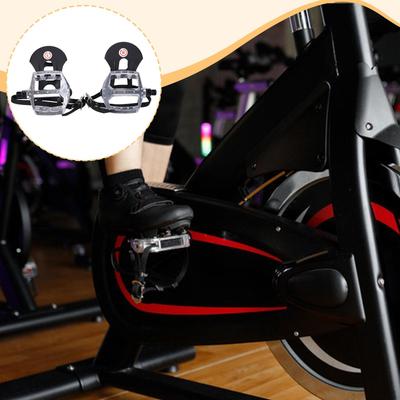 1 Pair Exercise Bike Pedals Parts AntiSlip Repair with Toe Clips and Straps Cage for