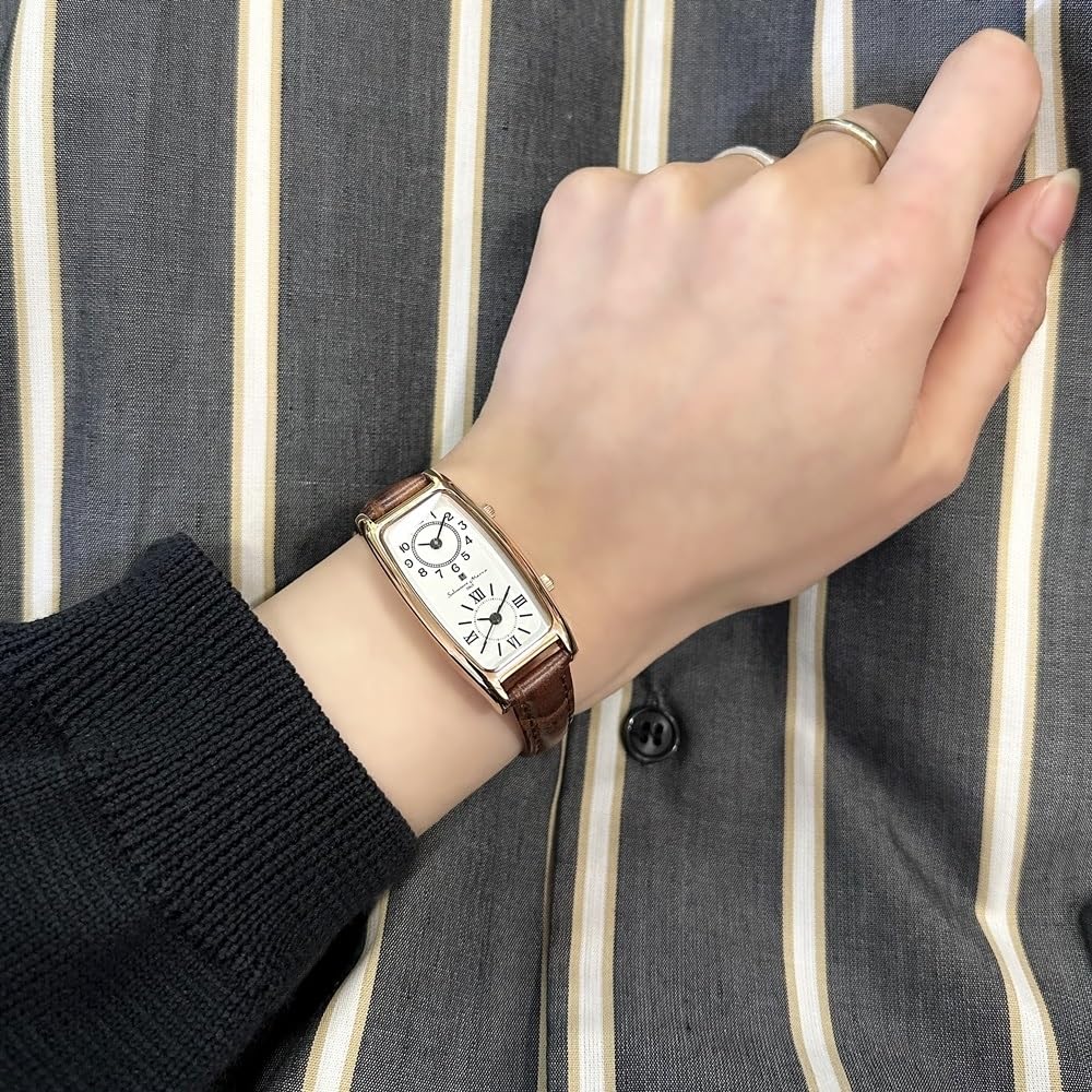 Watch Leather Strap Rectangular Square Dual Time [Salvatore Mara] Women's [] (no.5 Brown)