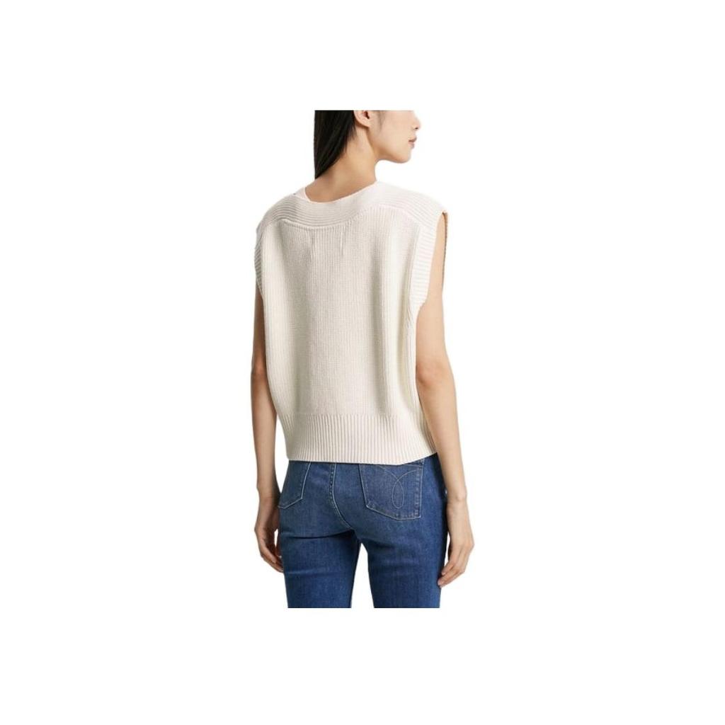 Calvin Klein Embroidered Letter Logo V-Neck Knit Vest Set Women Tops Cream J222307