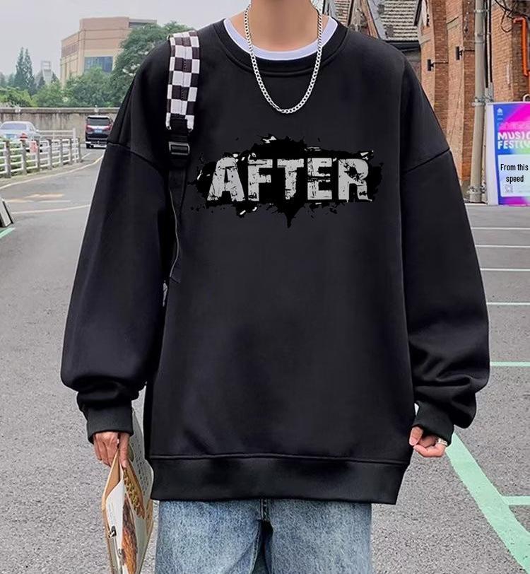 Men's Trendy Autumn Letter Print Long Sleeve Sweatshirt - Simple, Loose, and Versatile Round Neck Design
