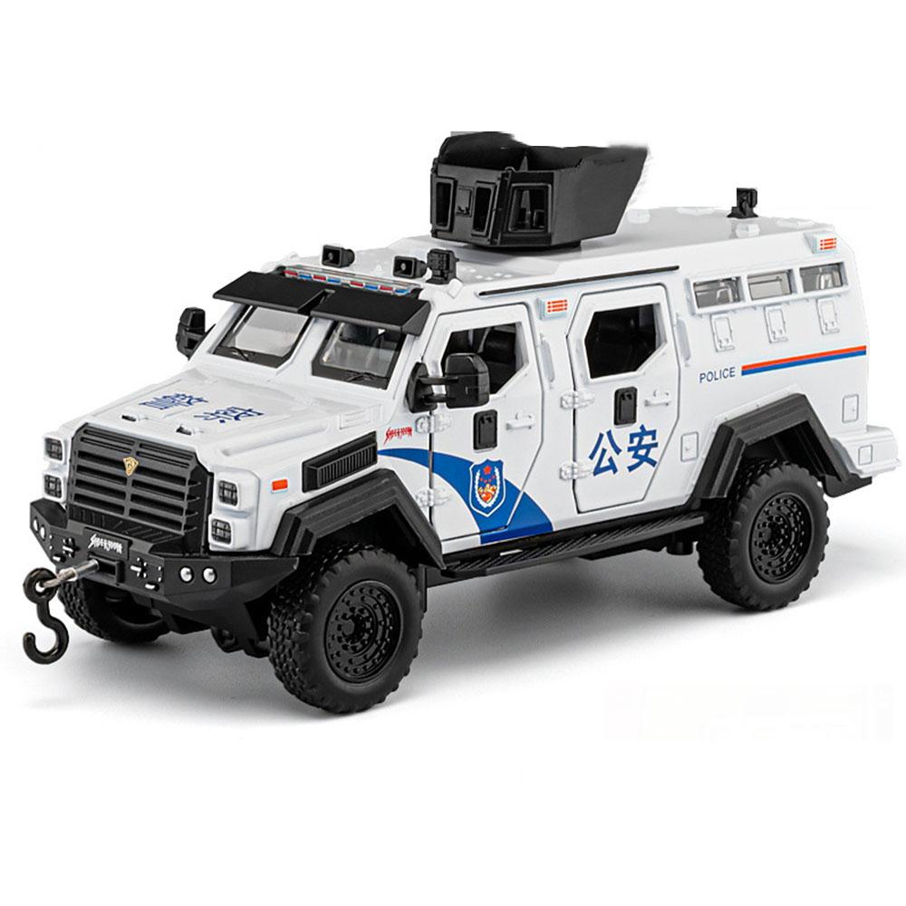 1:32 Scale Sword Toothed Tiger Armored Car Model Toy Wheel Steering Music Light Off-road Police Vehicles Shock Absorption Gifts