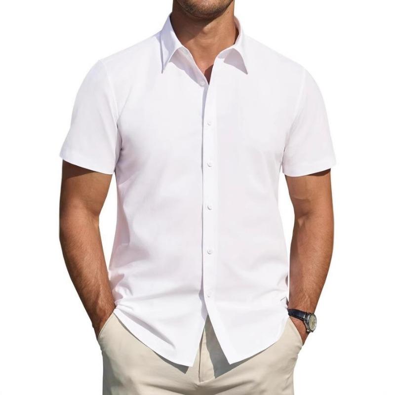 Heren Kortmouwig Effen Non-Iron Kreukvrij Grote Maat Business Casual Overhemd