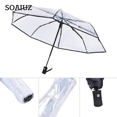 Automatic Open Close Fold Windproof Umbrella Compact Rain Transparent Clear