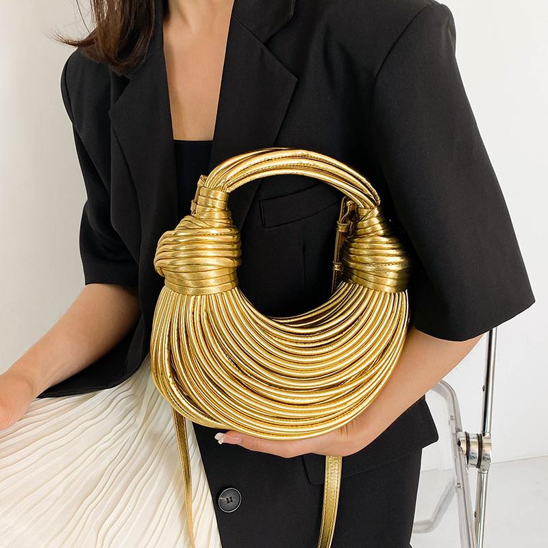 Metal Noodle Armpit Bag 2025 New European and American Fashion Glossy Hand Carry Women's Shoulder Crossbody Dumpling Bag