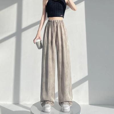 Women Summer Straight Casual Loose Pants Ice Silk Tie Dye Wide Leg Pants