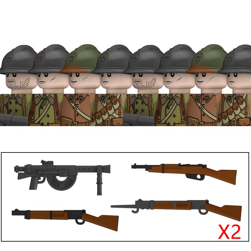 Non-Toxic Ww2 French Military Soldeirs Building Blocks Italy Warrior Italian Infantry Officer Gun Helmet Army War Weapon Bricks Toys Gift