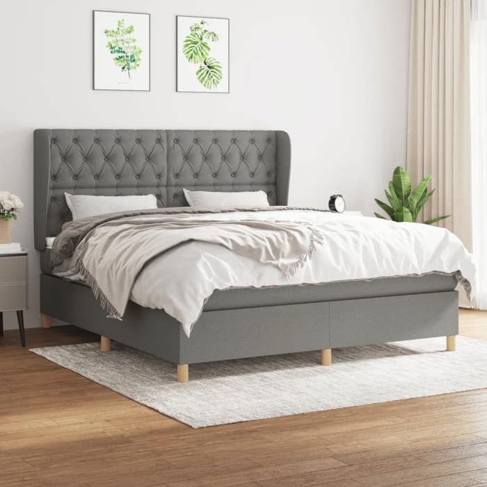 3128774 vidaXL Lit à sommier tapissier avec matelas Gris foncé 160x200cm Tissu