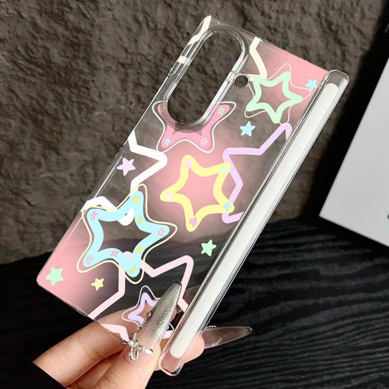 Magnetic Auto Adsorption Clear Phone Case For Samsung Galaxy Z Fold 7 6 5 Fold7 Fold6 Fold5 5G Stars Pattern Hard PC Back Cover