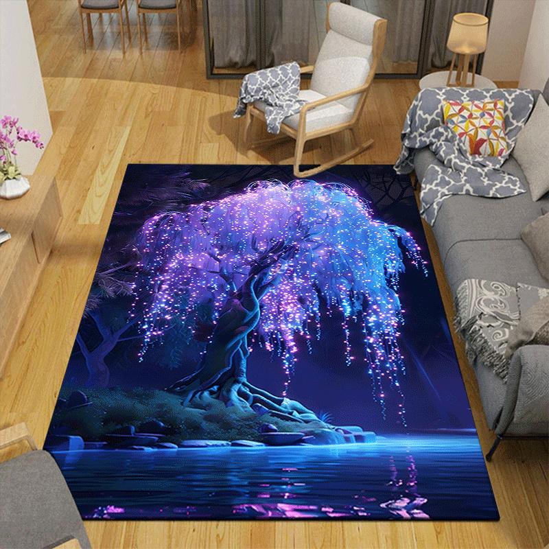 1pc Beautiful Willow Tree Design Indoor Area Rug - Soft, Anti-Slip, and Durable Gaming Room Decor for Bedroom