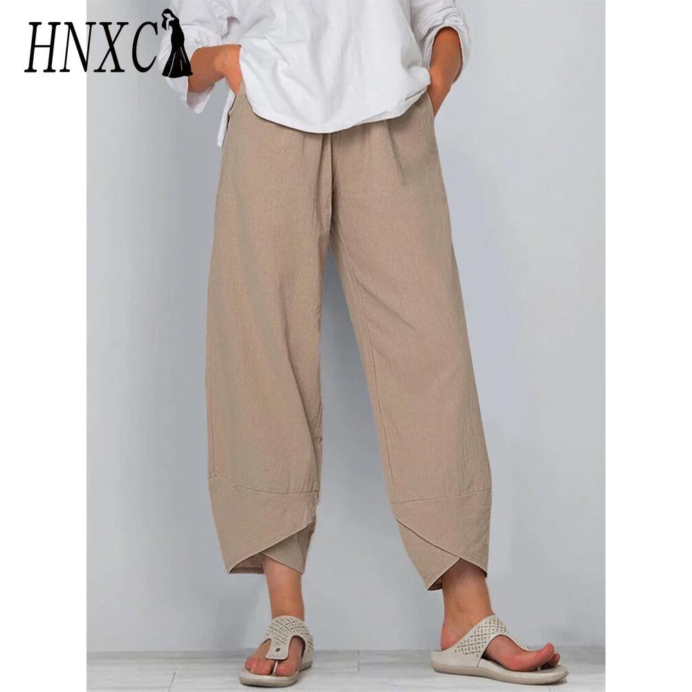 HNXC Damenmode, lässig, einfarbig, bedruckt, hohe Taille, Hosen und Caprihosen