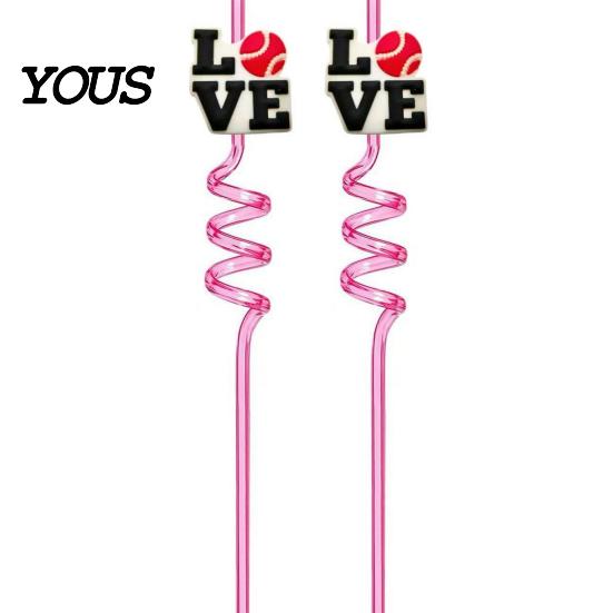 Reusable PET Straw 2Pcs Soccer Theme Spiral Straws, Curved Drinking Washable Straws with Football Charm, World Mug Party Beverage Decor Bendable