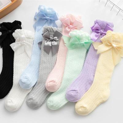 Chaussettes Bébé Maillées à Nœud: Chaussettes d'été fines anti-moustiques pour tout-petits avec bord-côte bouffant et rayures verticales