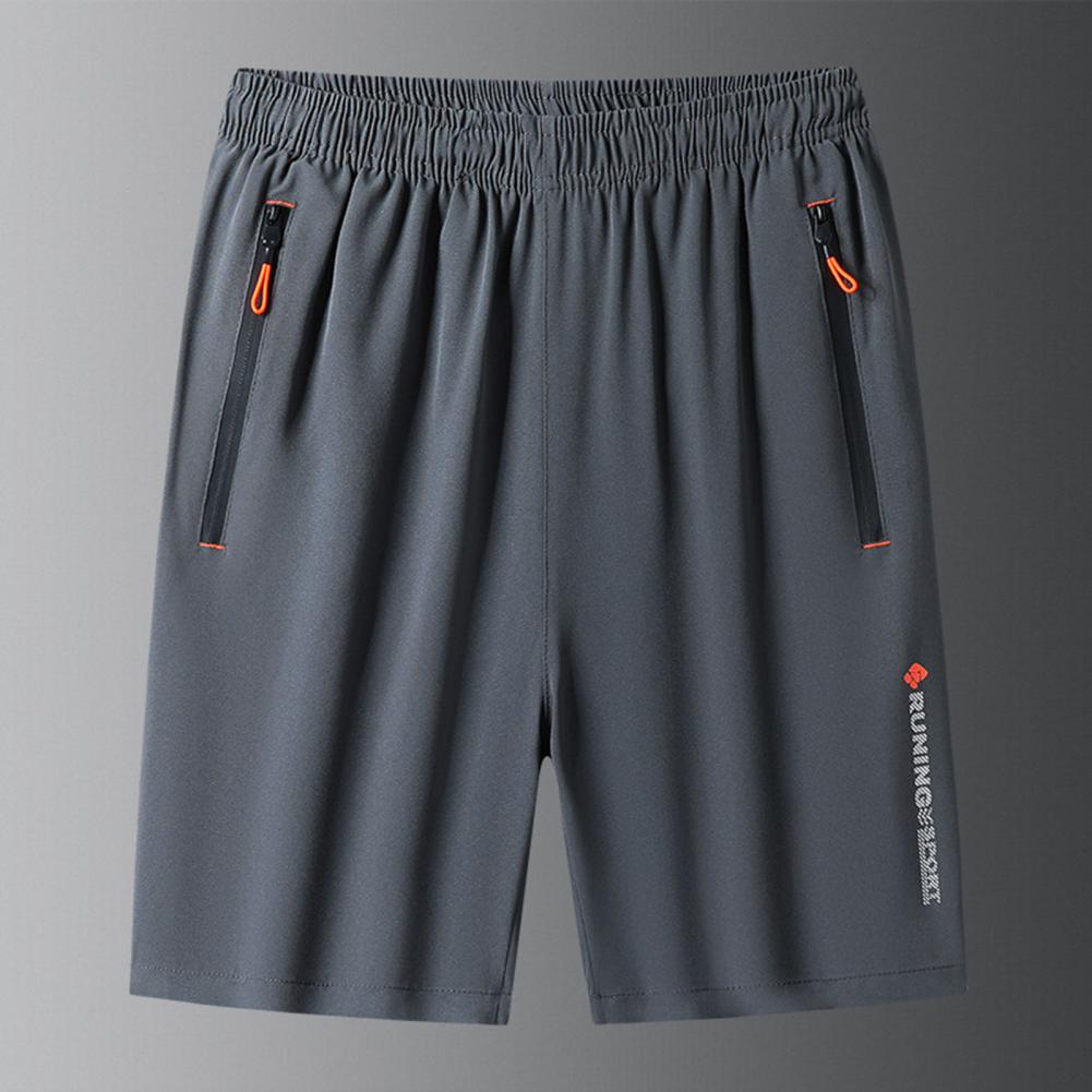 Men Summer Leisure Leisure Shorts Elastic Waistband Zipper Pockets Beach Leisure Shorts One Tone Wide Leg Quick-drying Fitness Leisure Shorts