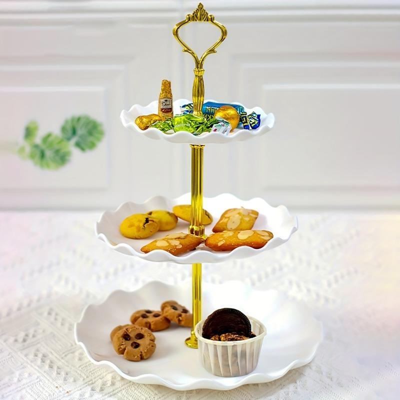 1PACK three-layer cupcake holder, European ruffle or lace dessert tower tray for tea parties, proms and weddings