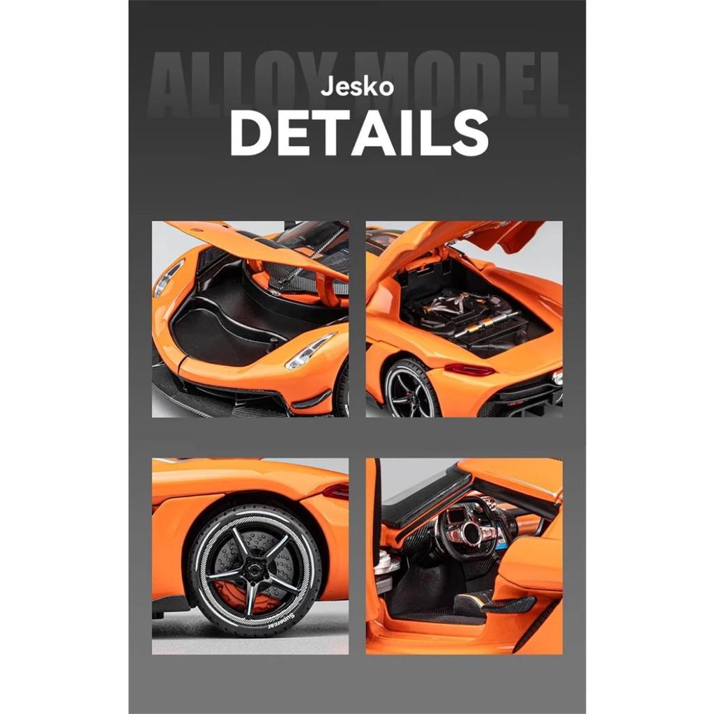 1/24 Koenigsegg Jesko Attack Sportwagenmodell aus Legierung, Druckguss-Metall-Rennwagenmodell, Simulation, Ton und Licht, Kinderspielzeuggeschenk