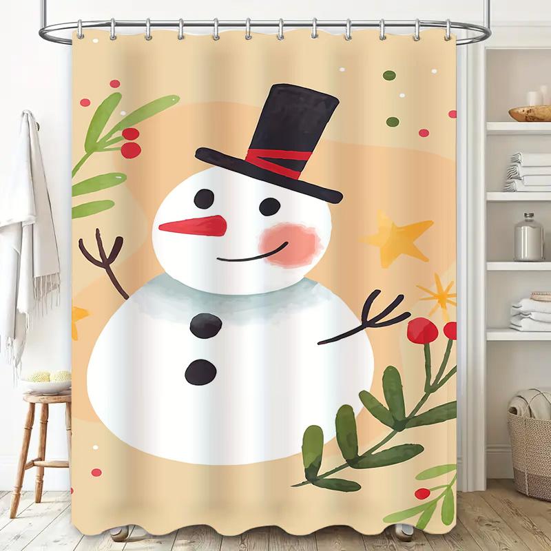 Tuniu Cute Snowman Bathroom Shower Curtain Set Waterproof Fabric Decor Farmhouse Holiday Vibes Festive Winter Theme Charming Hol