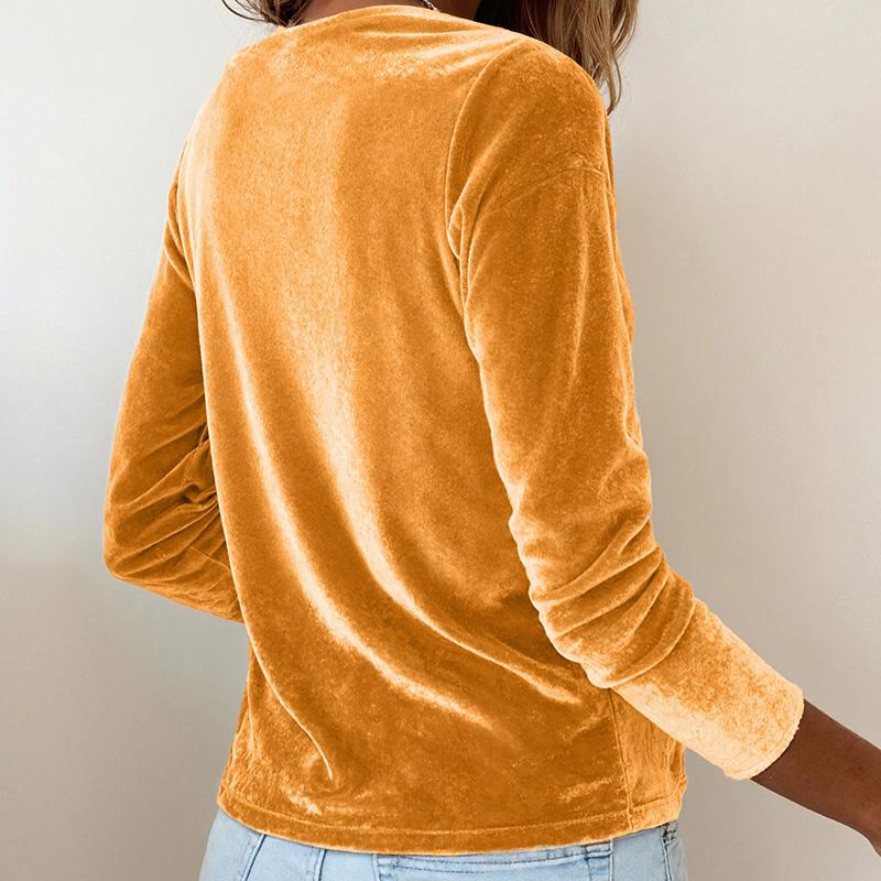 Women'S Solid Color Velvet Cowl Neck Blouse Long Sleeve Draped V-Neck Pullover Top Elegant Casual Loose Fit Fall Winter T Shirt