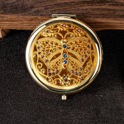 Retro Gold 6.5CM Makeup Mirror, Handheld Mirror, Portable European- Patterned Mirror, Small Gift Mirror