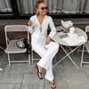 White lapel strap slim shirt high waist straight trousers casual suit 1116 European and American autumn and winter two-piece set women