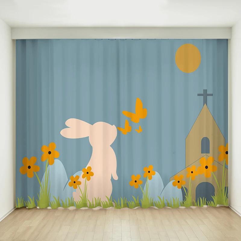 Hoher Verdunkelungsvorhang, Cartoon-Kaninchen, süßer Vorhang für Kinder, Mädchen, Schlafzimmer, Wohnzimmer, Fenstervorhang, dicker Verdunkelungsvorhang