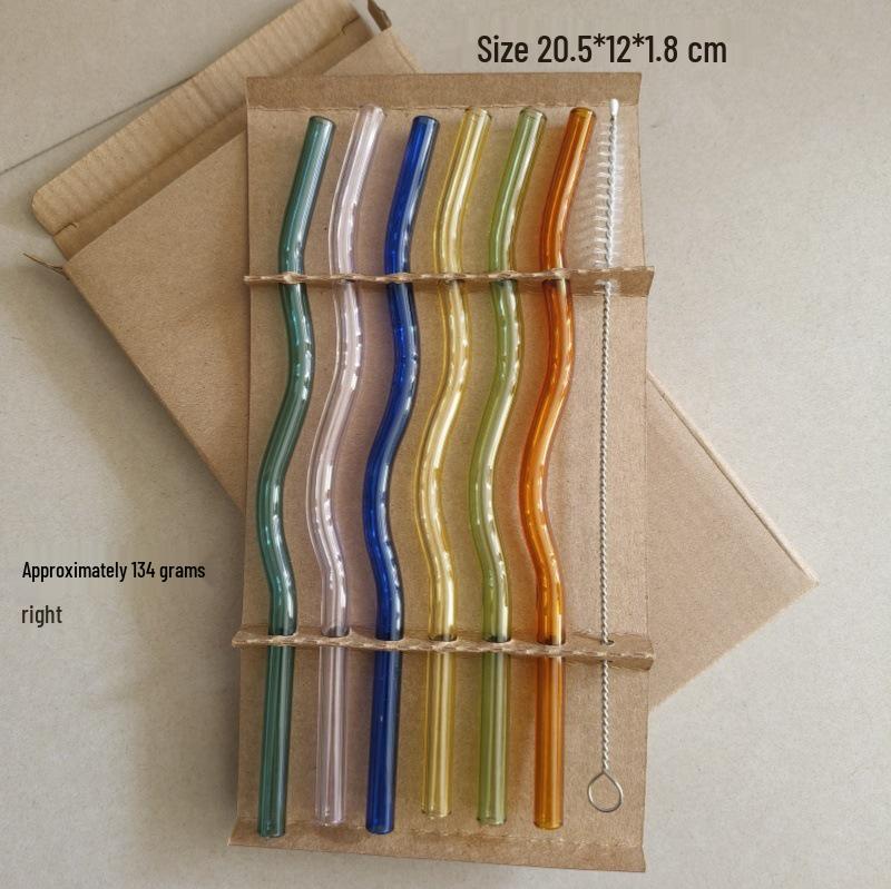 Paille écologique en verre borosilicaté courbée - Colorée et résistante à la chaleur