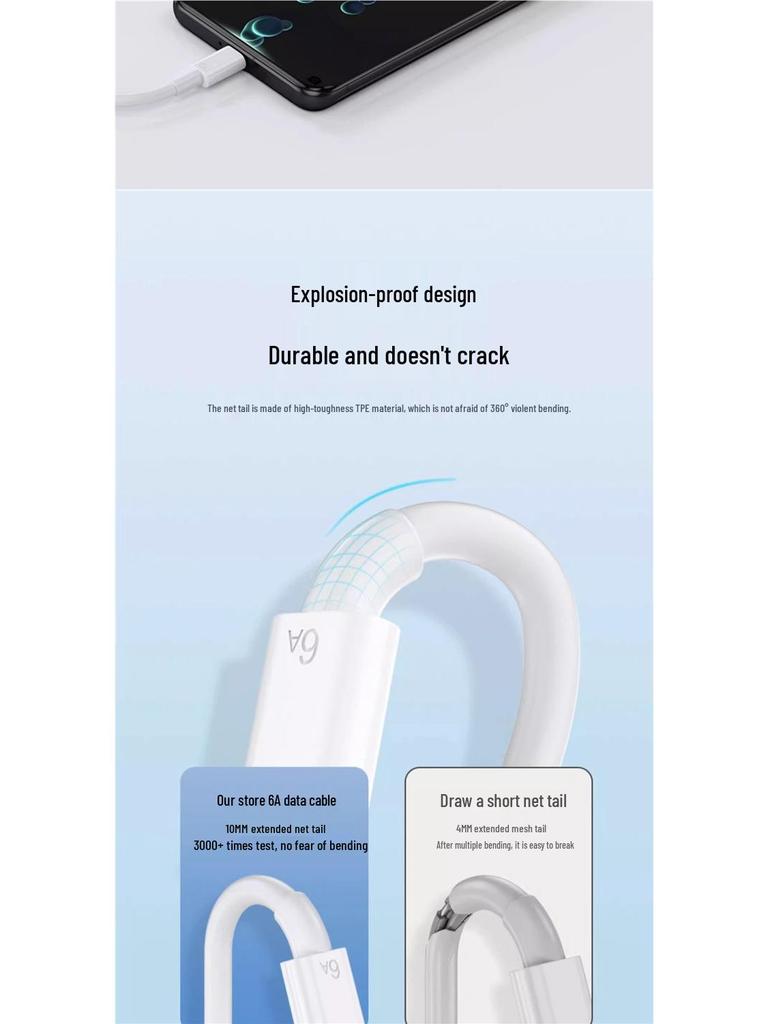 100W Fast Charging Type-C Cable for 66W Huawei Mate60 Pro/P40